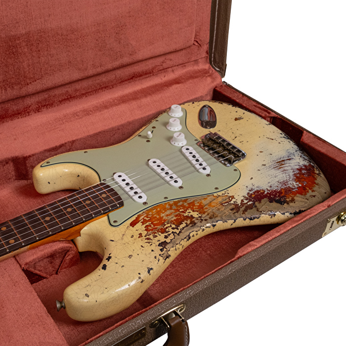 Fender Custom Shop 1961 Stratocaster Super Heavy Relic Aged Vintage White Over 3 Ton Sunburst Elektro Gitar